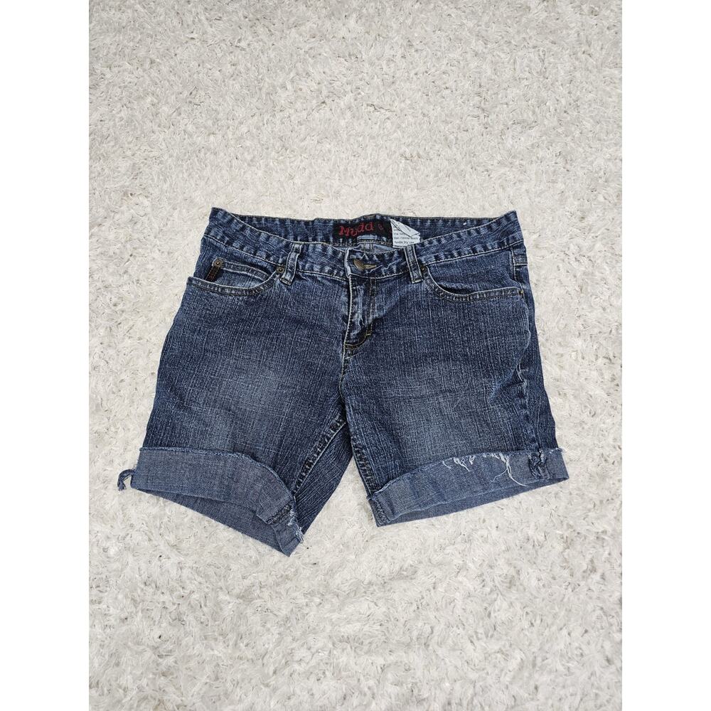 Mudd Women's 5 Dark Wash Denim Jean Shorts Cuffed Y2K 90s Aesthetic Retro Mini